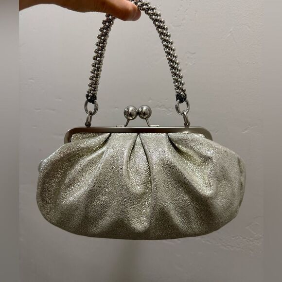 Silver Glitter Sheepskin Handmade Kisslock Slouchy Clutch/Wristlet/Crossbody - Picture 10 of 17